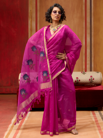 Steel Pink Spun Cotton Weaving Saree