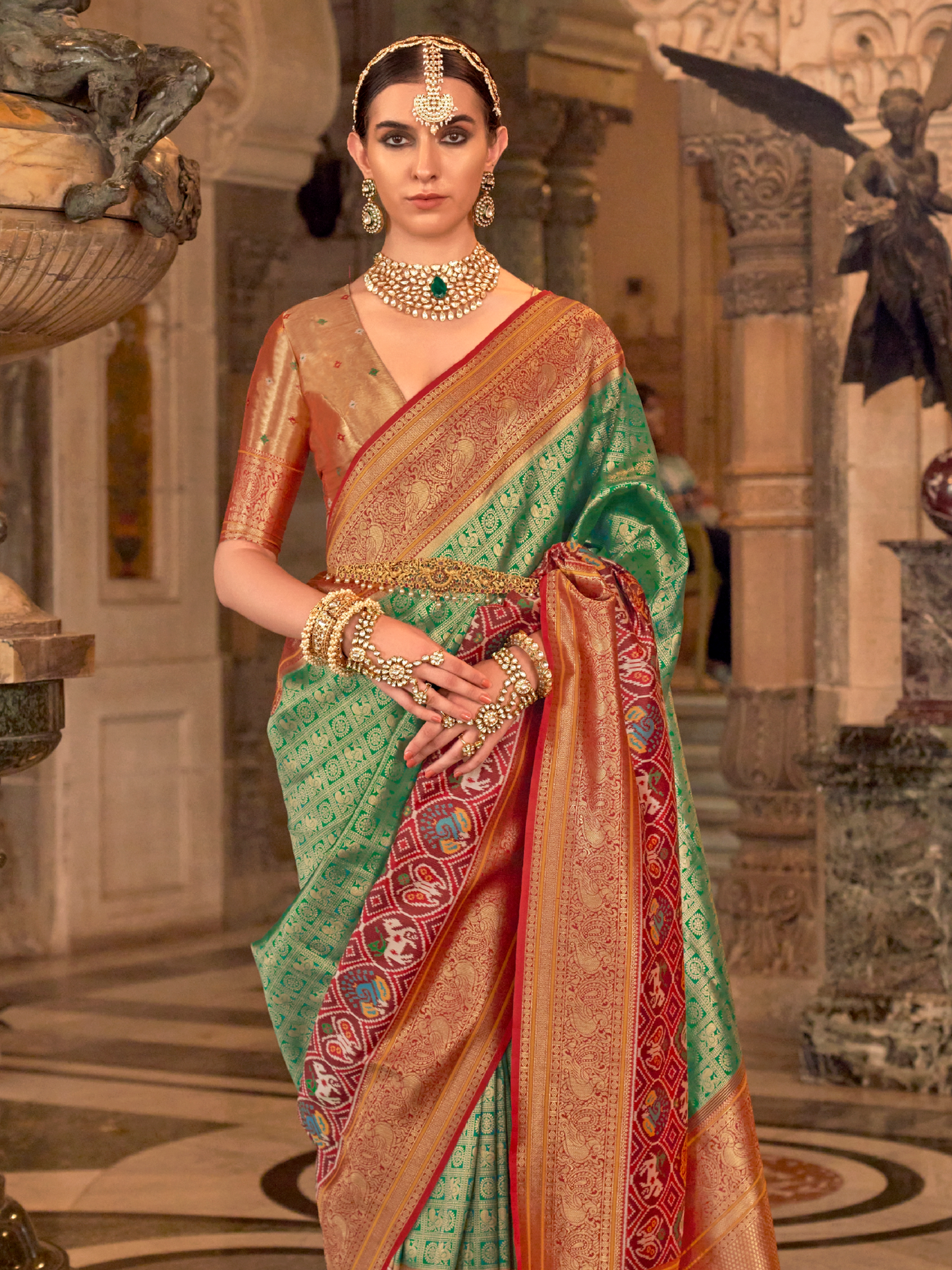 Royal Green Woven Kanjivaram Patola Silk Saree