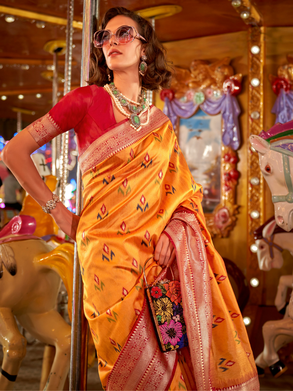 Mango Yellow Woven Banarasi Soft Silk Saree