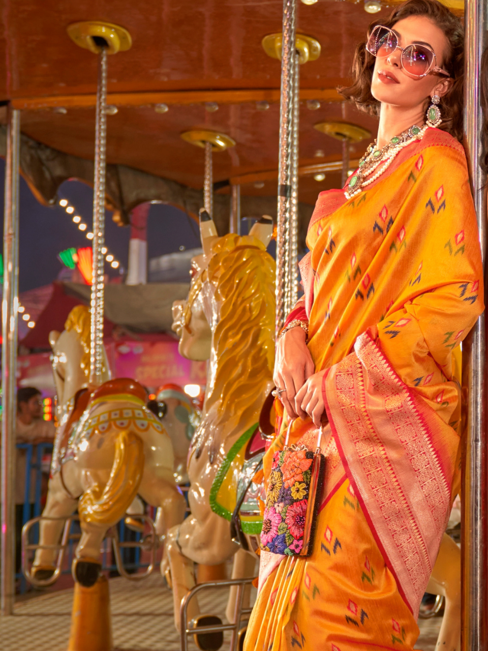 Mango Yellow Woven Banarasi Soft Silk Saree