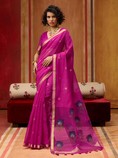 Steel Pink Spun Cotton Weaving Saree