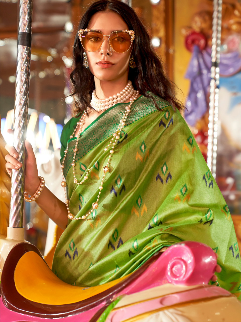 Lemon Green Woven Banarasi Soft Silk Saree