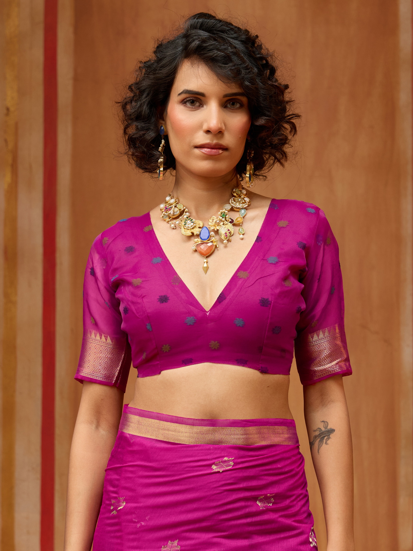 Steel Pink Spun Cotton Weaving Saree