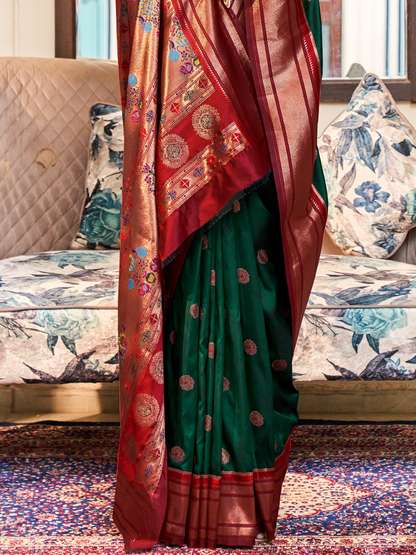Royal Green Woven Soft Silk Paithani Saree