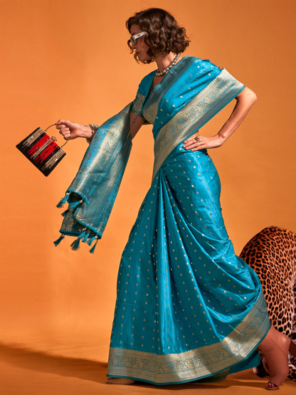 Brilliant Blue Banarasi Satin Silk Saree
