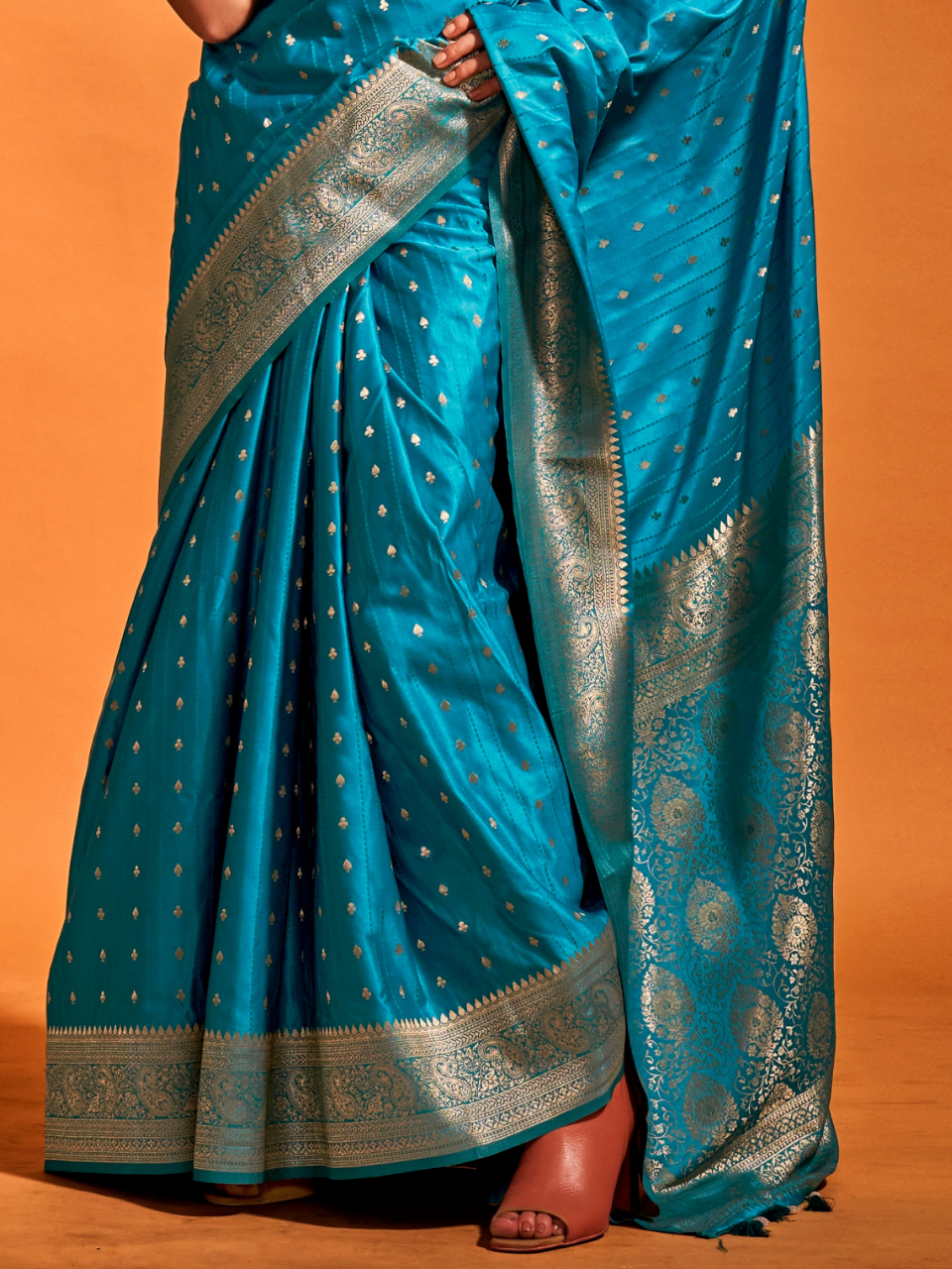 Brilliant Blue Banarasi Satin Silk Saree
