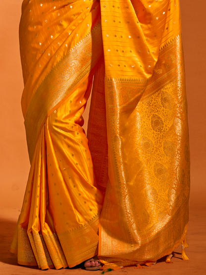 Haldi Yellow Banarasi Satin Silk Saree