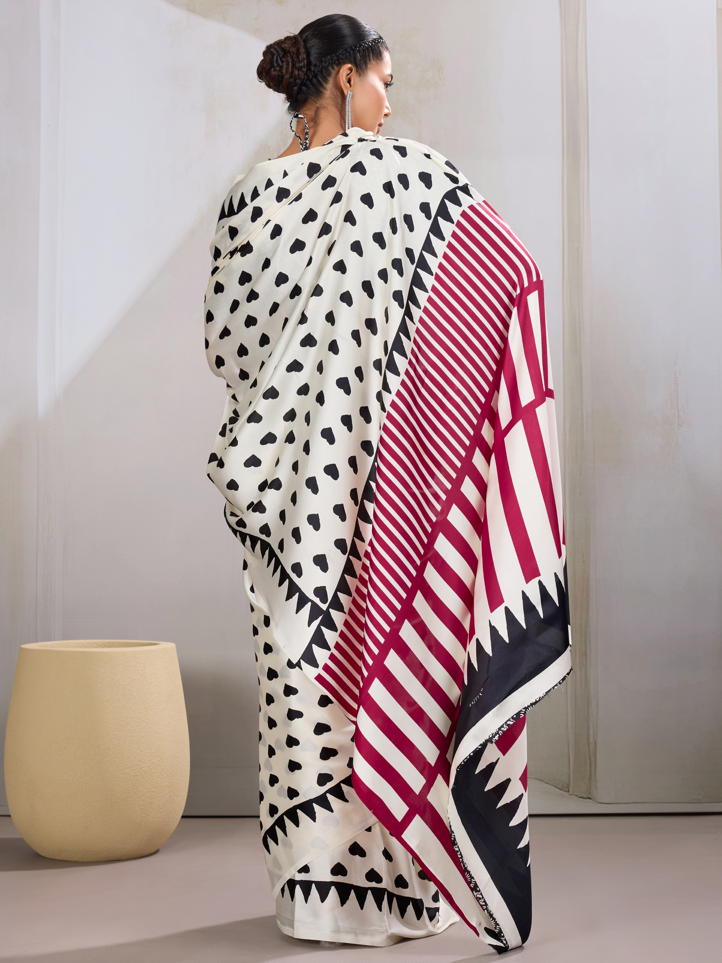 Snow White Printed Satin Silk Saree