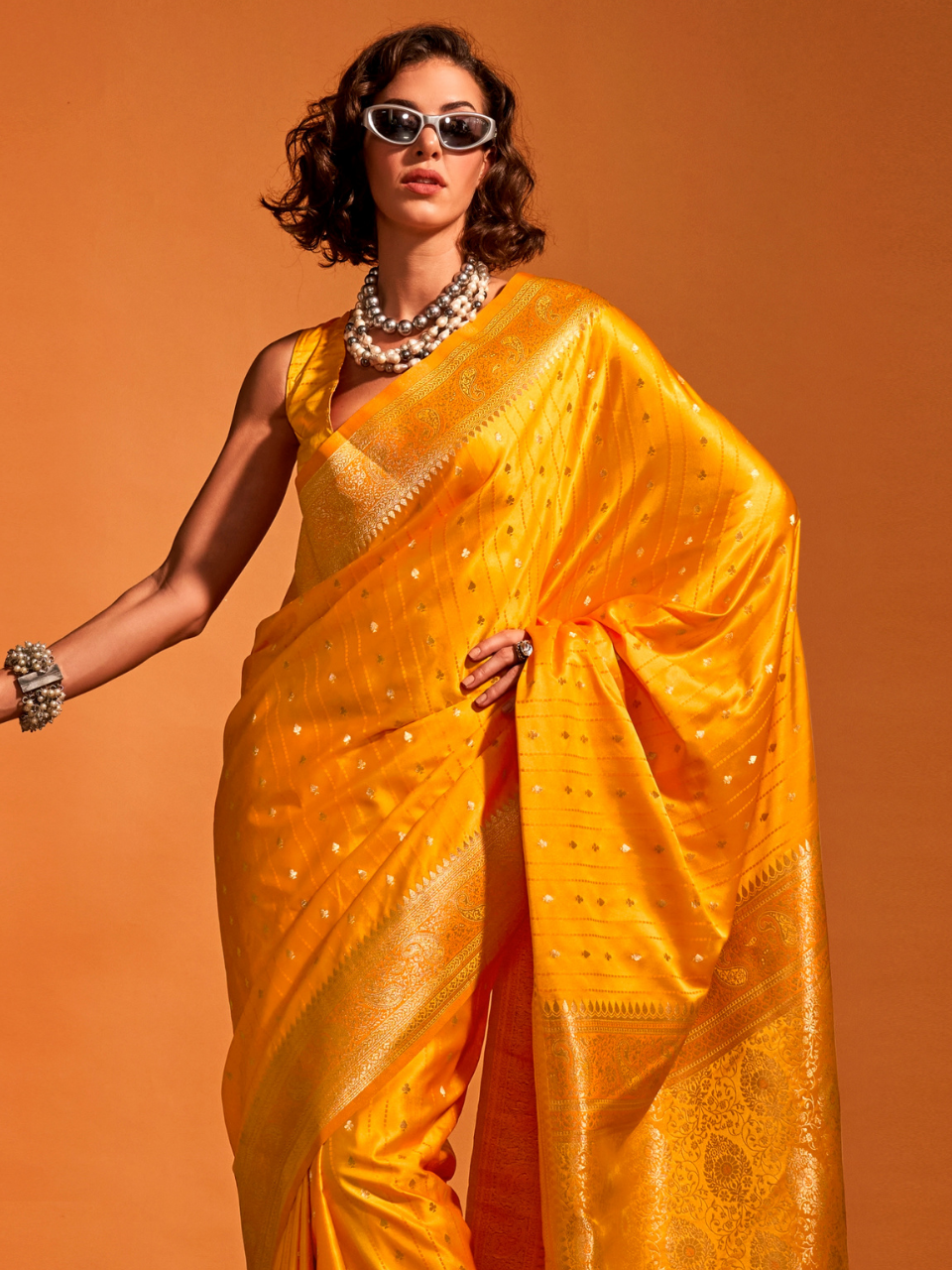 Haldi Yellow Banarasi Satin Silk Saree