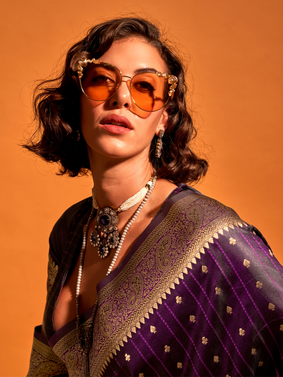 Dark Purple Banarasi Satin Silk Saree