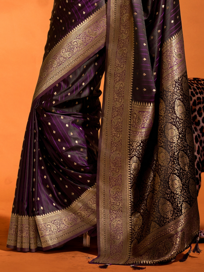 Dark Purple Banarasi Satin Silk Saree