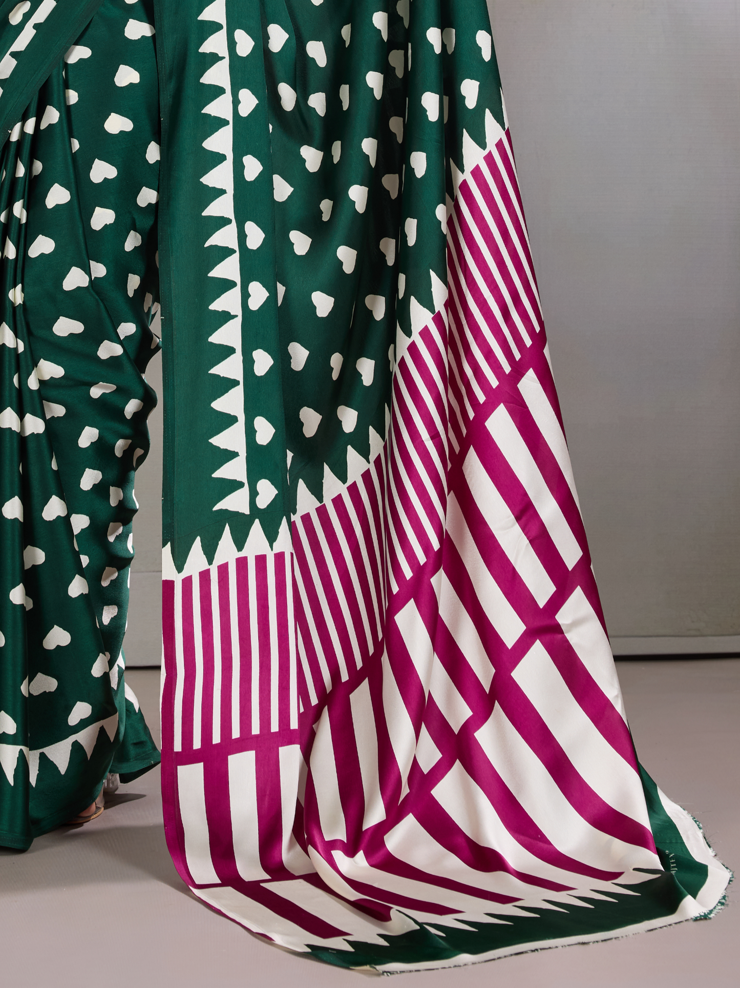 Jungle Green Printed Satin Silk Saree