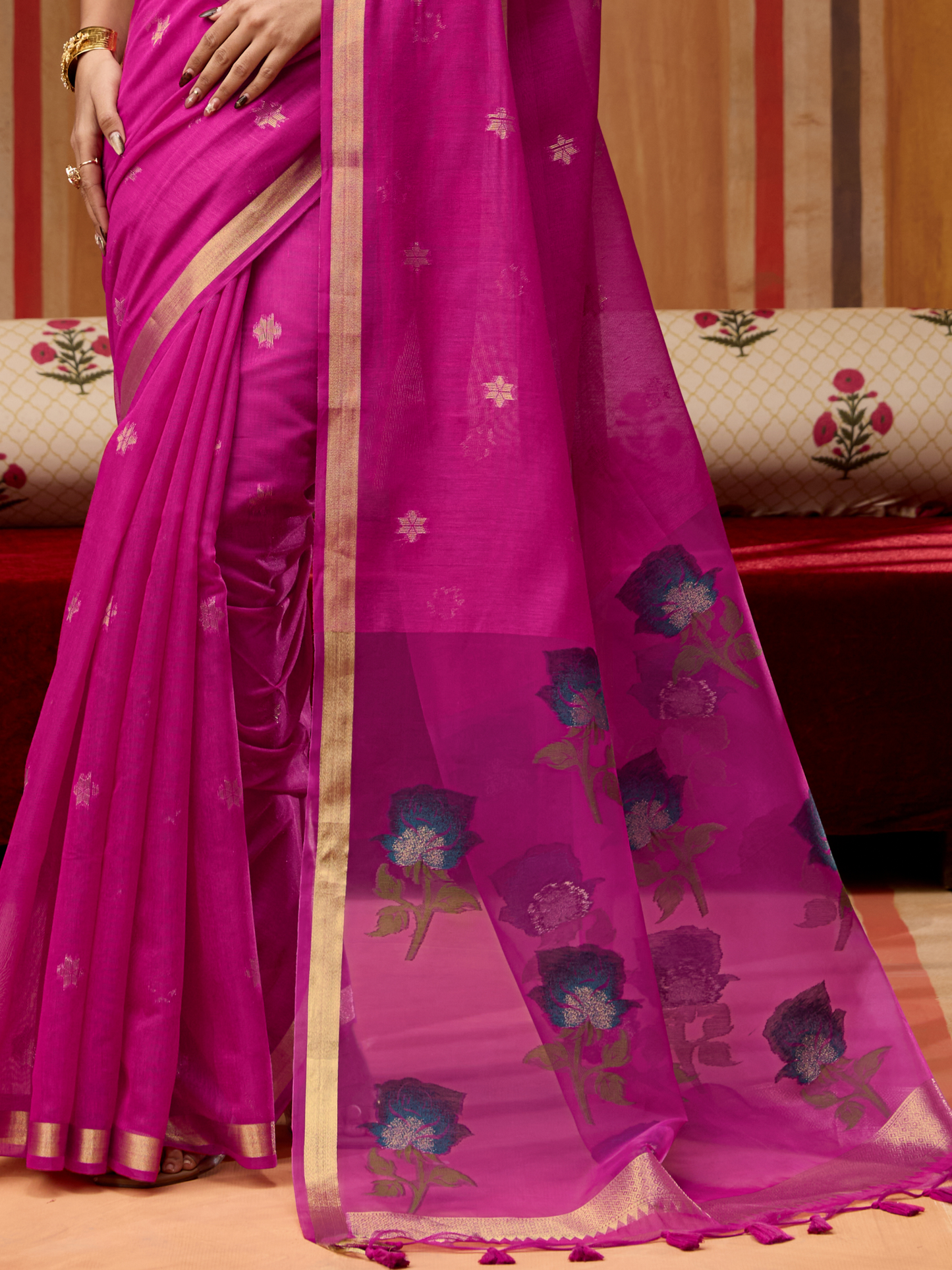 Steel Pink Spun Cotton Weaving Saree