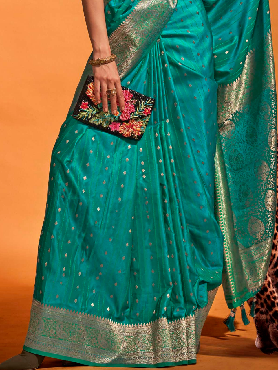 Ocean Blue Banarasi Satin Silk Saree