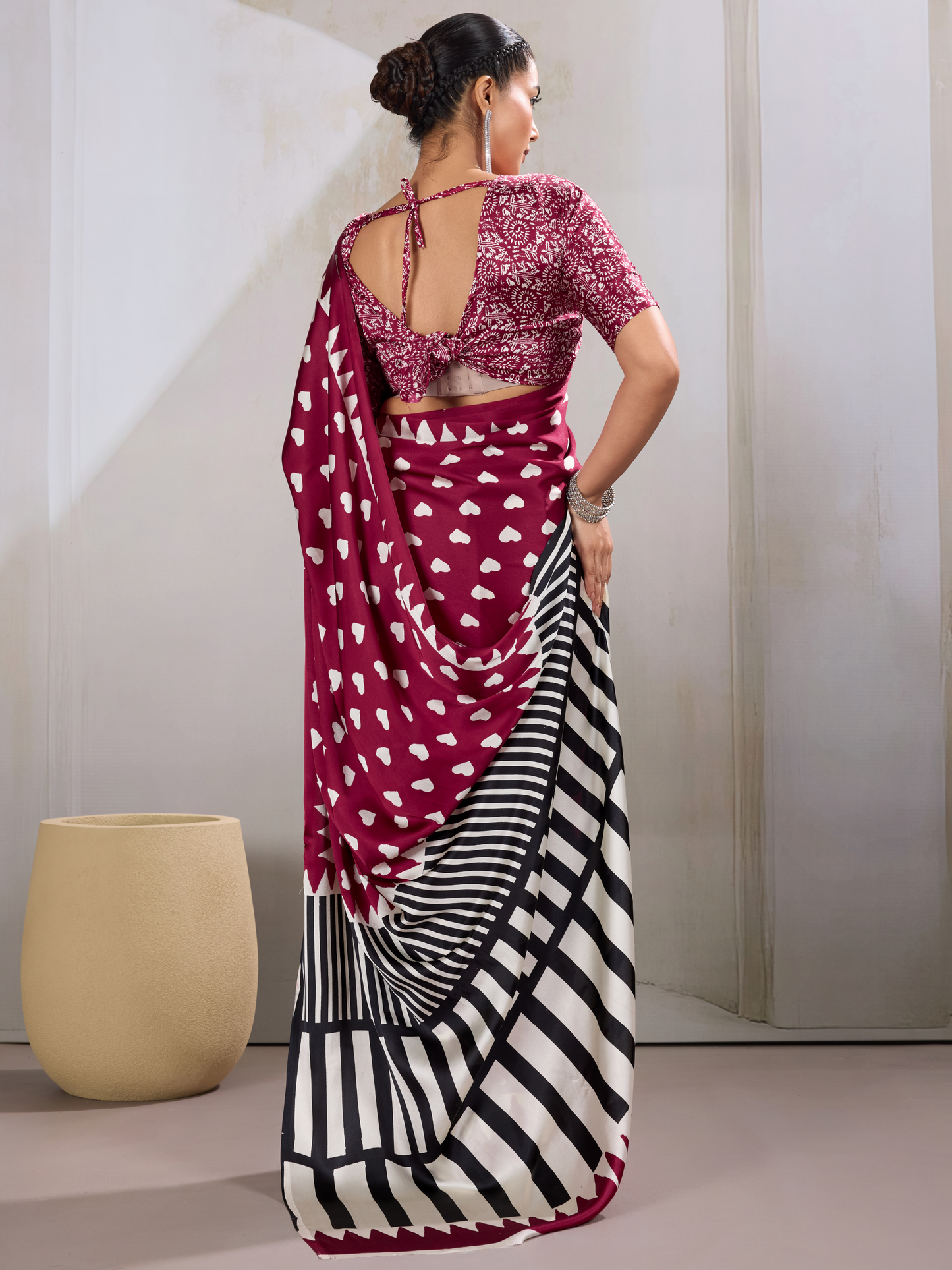 Royal Maroon Printed Satin Silk Saree