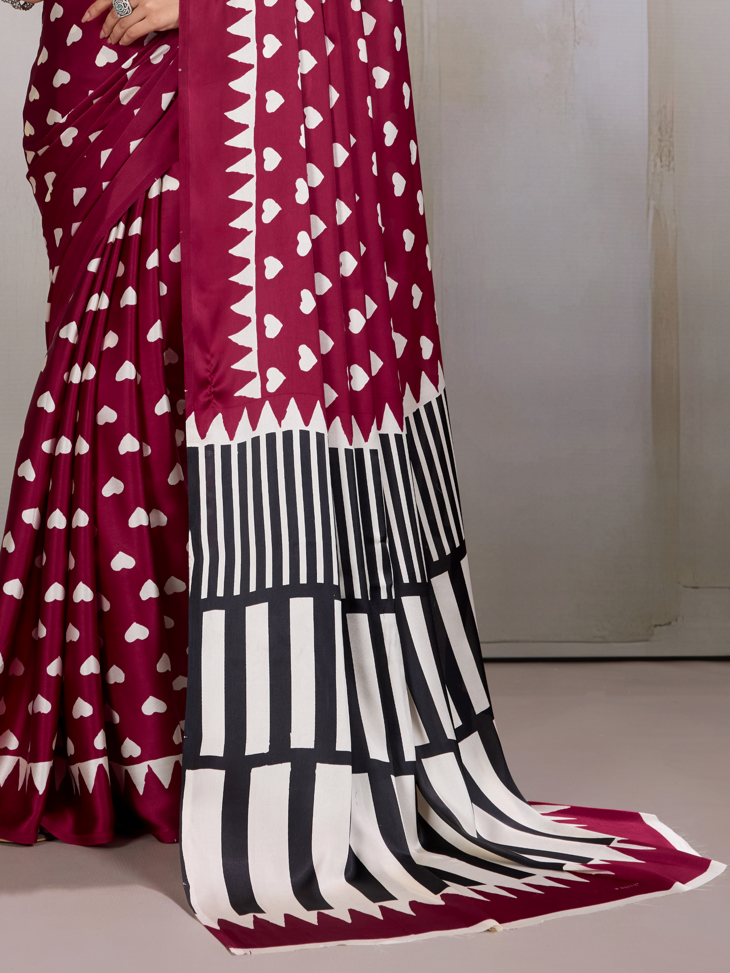 Royal Maroon Printed Satin Silk Saree
