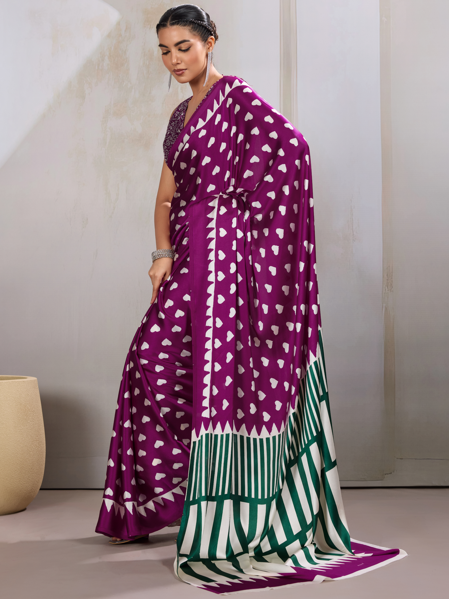 Byzantine Magenta Printed Satin Silk Saree