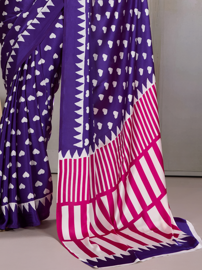 Festive Purple Printed Satin Silk Saree