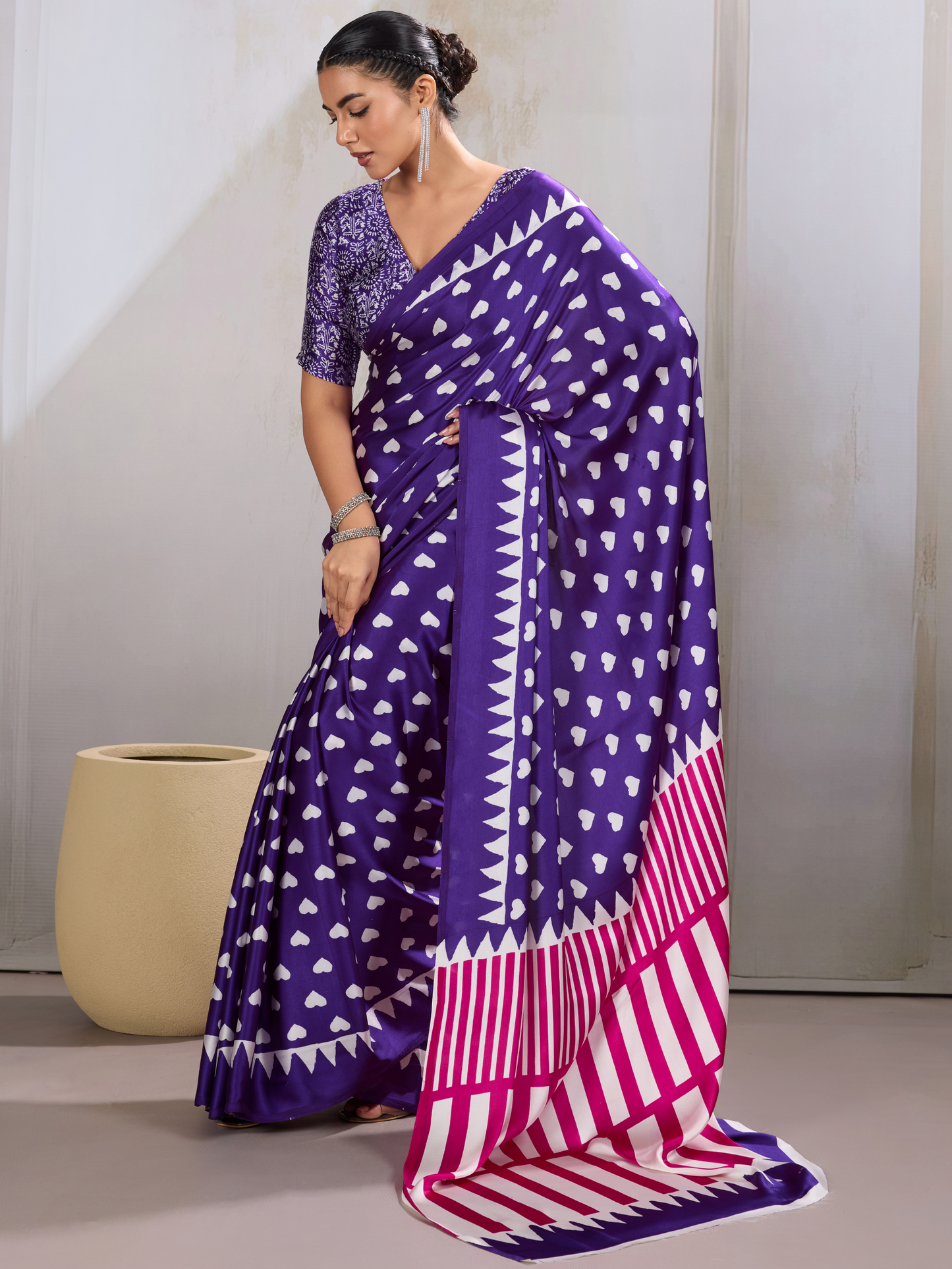 Festive Purple Printed Satin Silk Saree