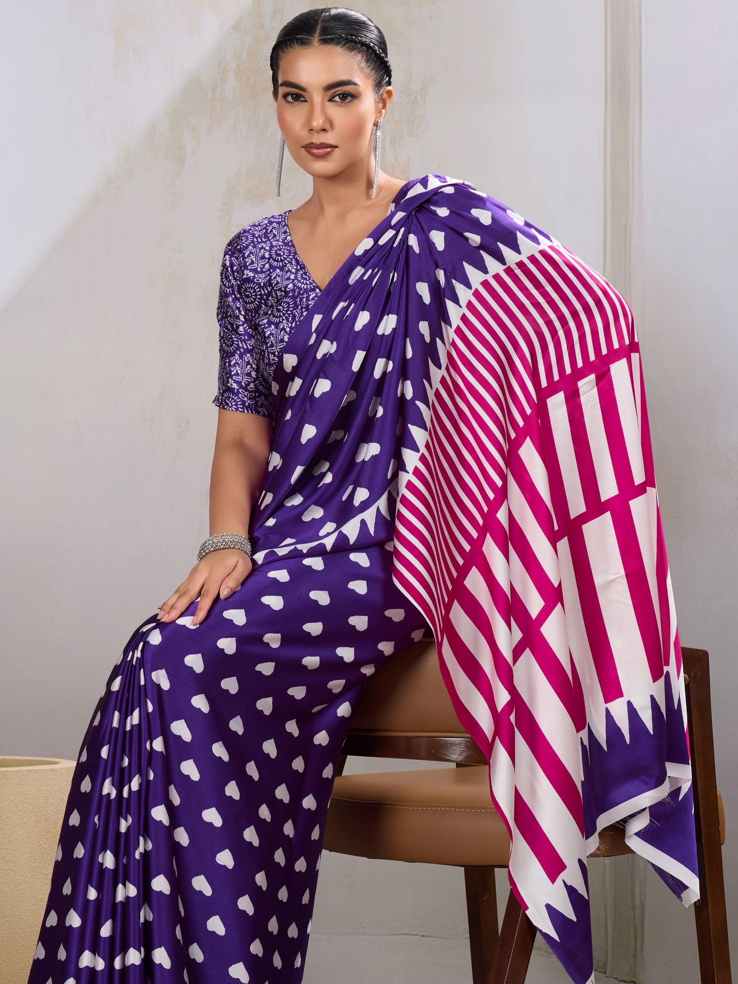 Festive Purple Printed Satin Silk Saree