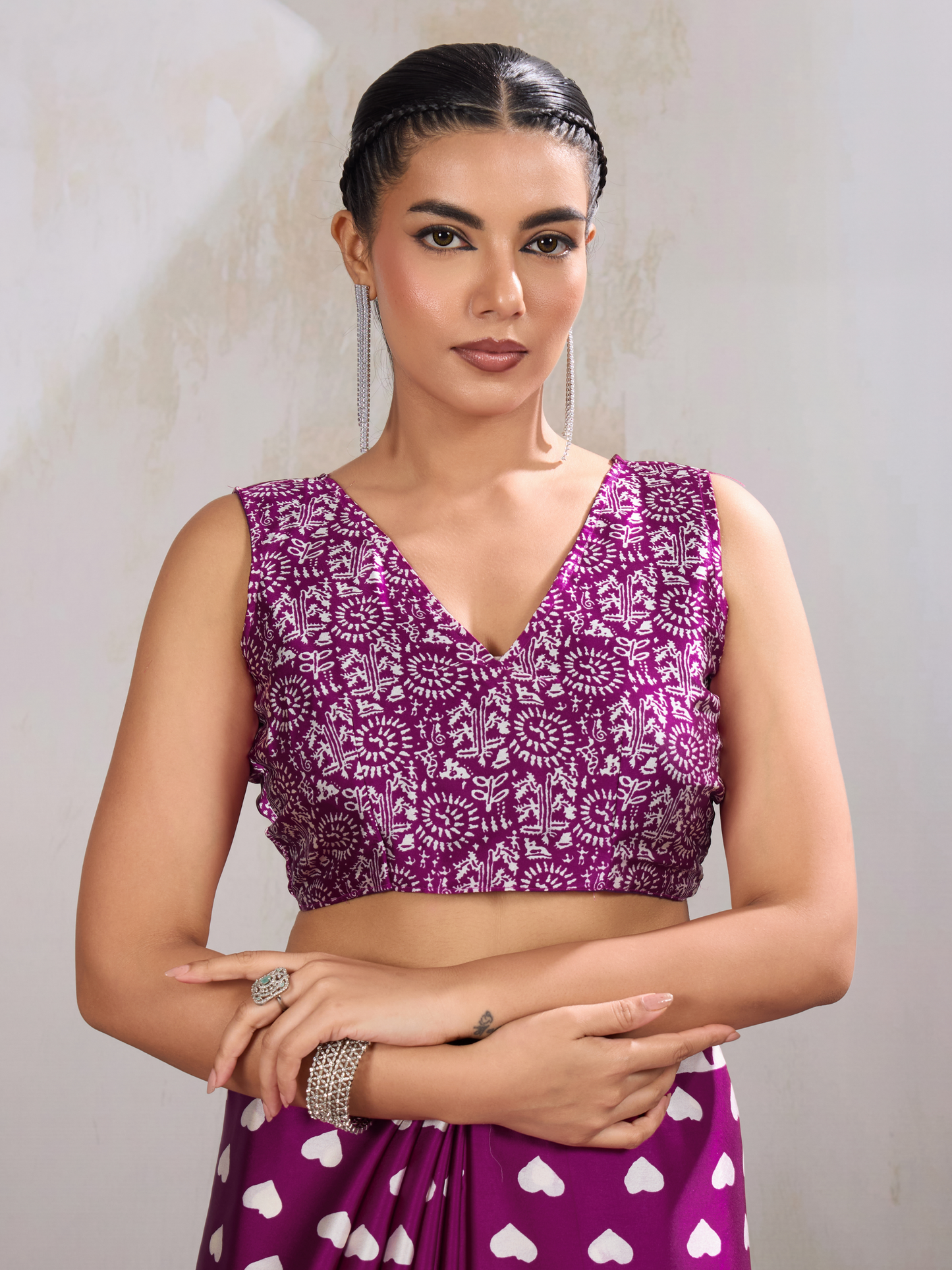 Byzantine Magenta Printed Satin Silk Saree