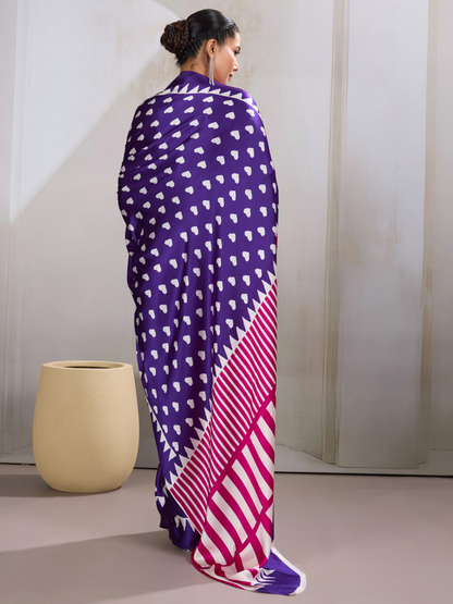Festive Purple Printed Satin Silk Saree