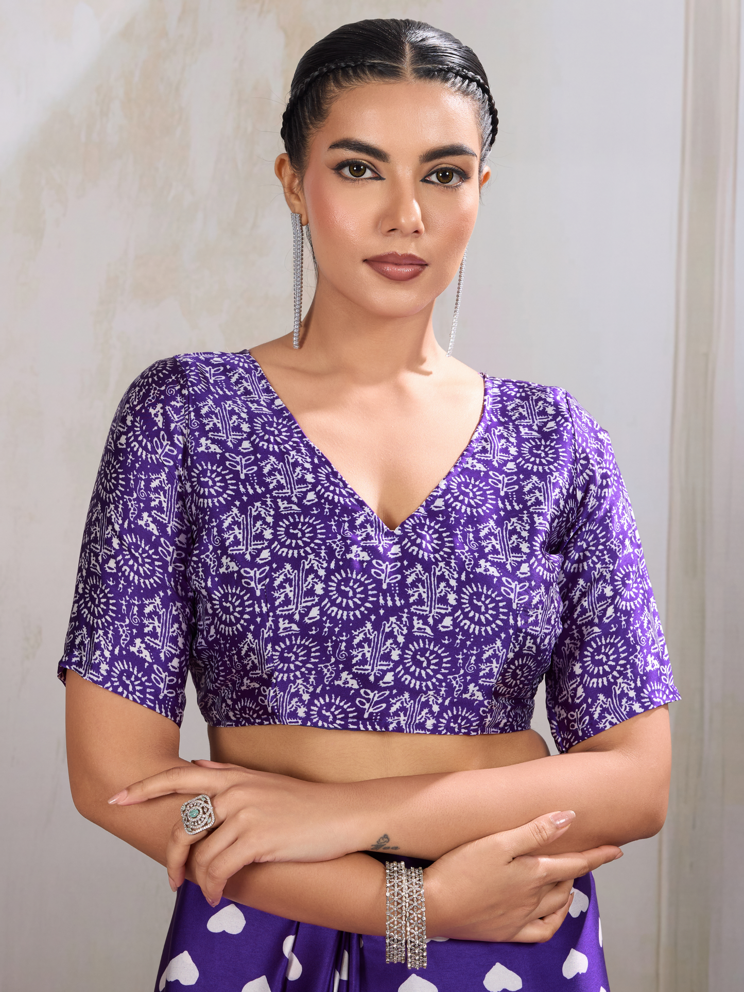 Festive Purple Printed Satin Silk Saree