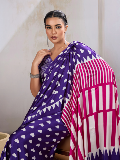 Festive Purple Printed Satin Silk Saree