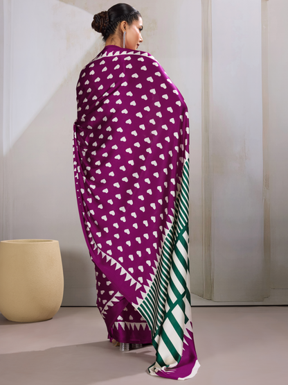 Byzantine Magenta Printed Satin Silk Saree