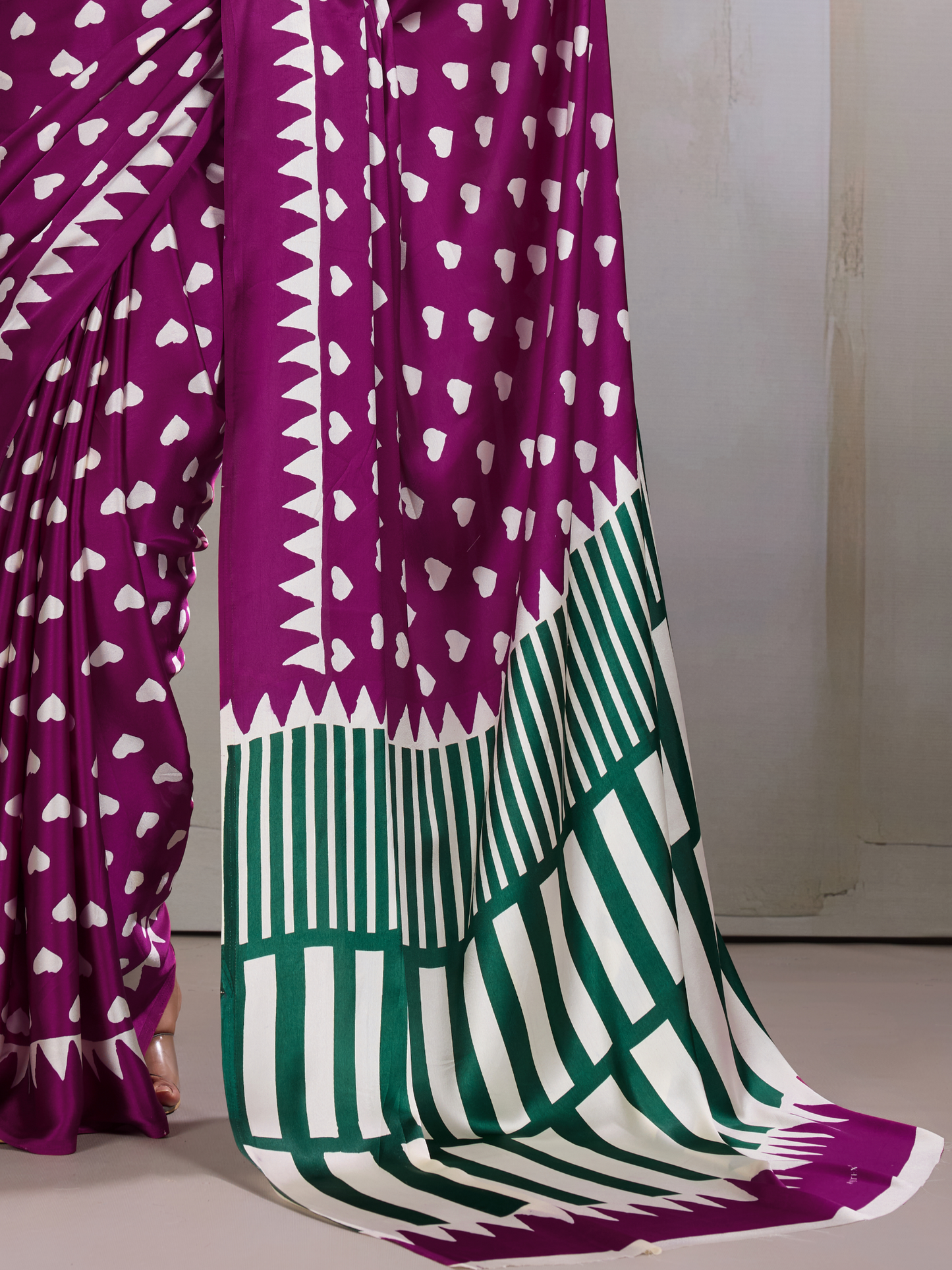 Byzantine Magenta Printed Satin Silk Saree