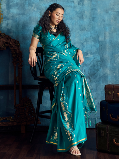 banarasi silk saree in green color