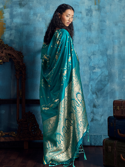 teal blue saree