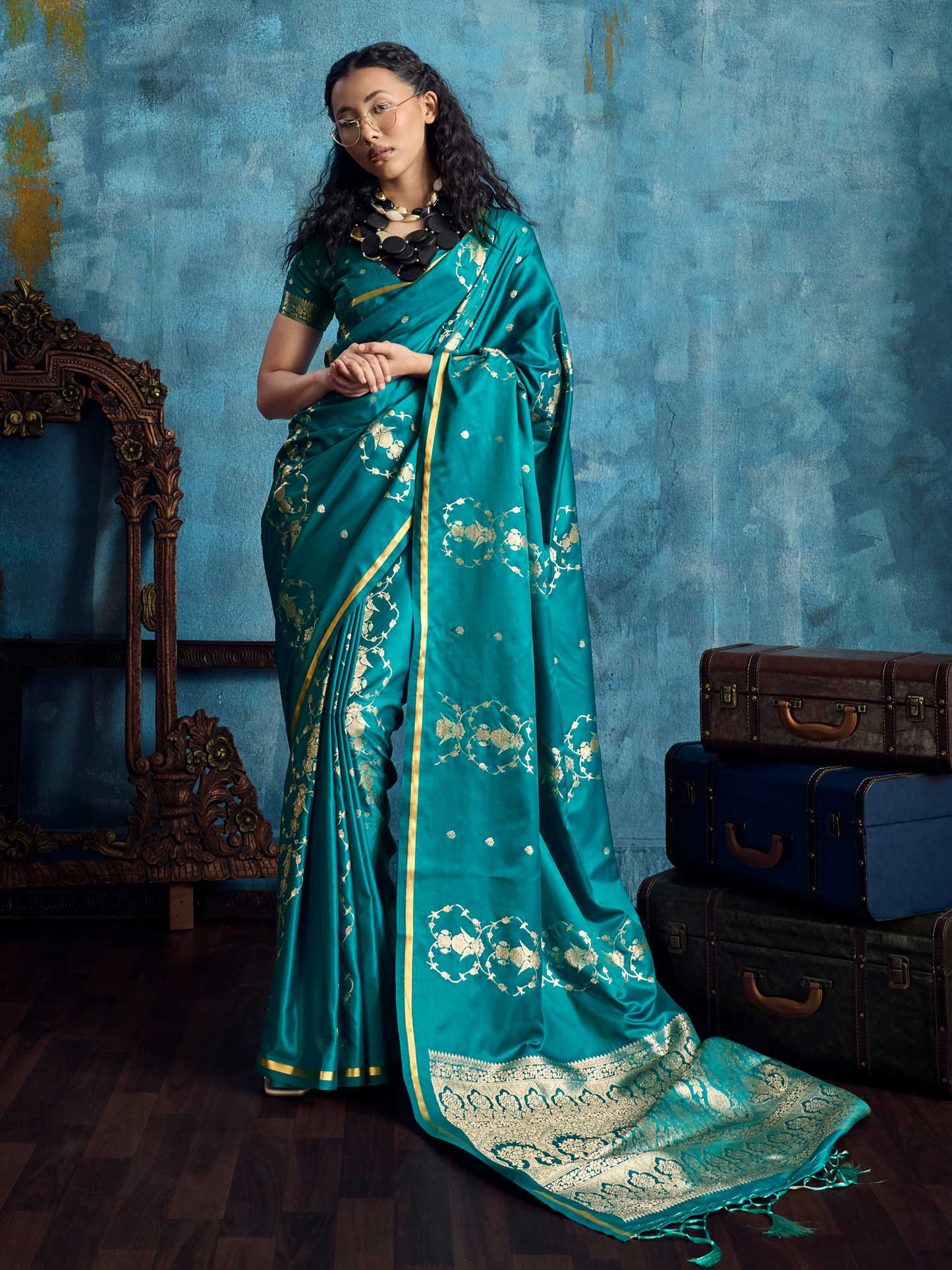 teal green saree