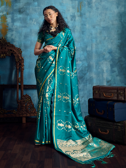 teal green saree