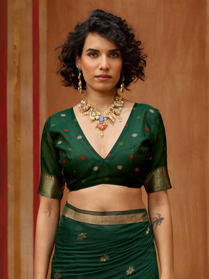 Midnight Green Spun cotton Weaving Saree