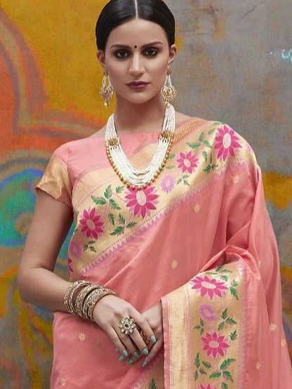 Coral Pink Paithani Saree