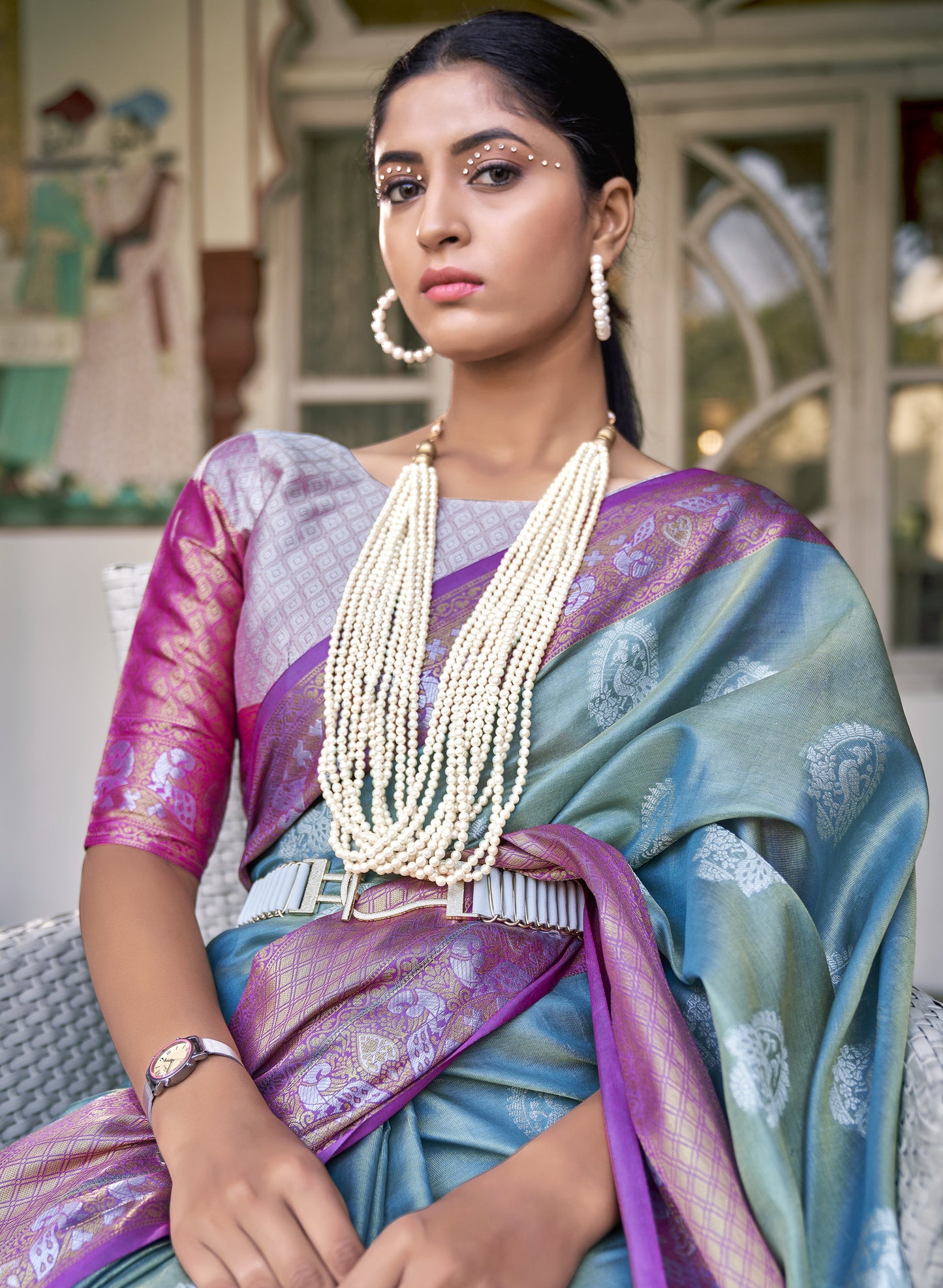 Sapphire Blue Tissue Silk Saree