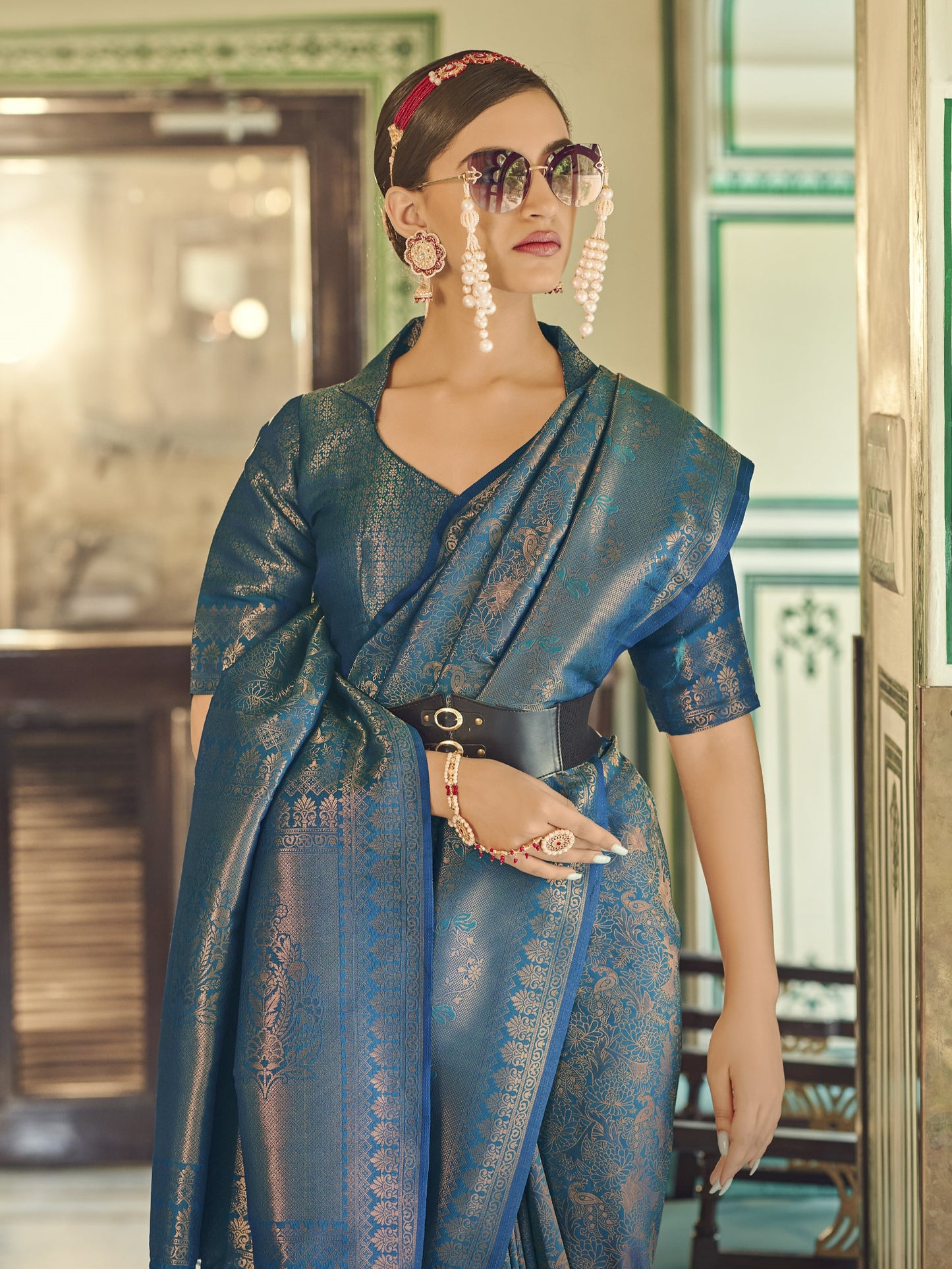 French Blue Kanjivaram Saree