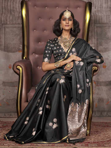 Imperial Metal Black Woven Banarasi Satin Silk Saree main image 0