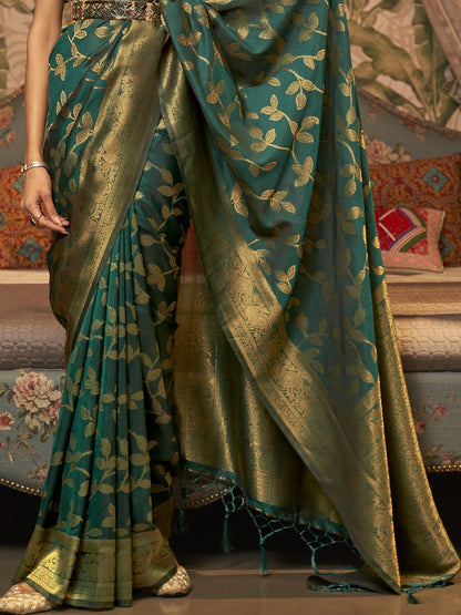 Teal Green Woven Banarasi Saree