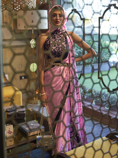 Sweet Pink Satin Silk Printed Saree