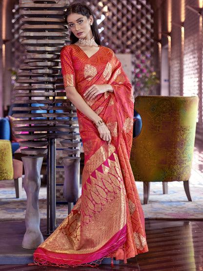 Georgia Pink Satin Silk Banarasi Saree