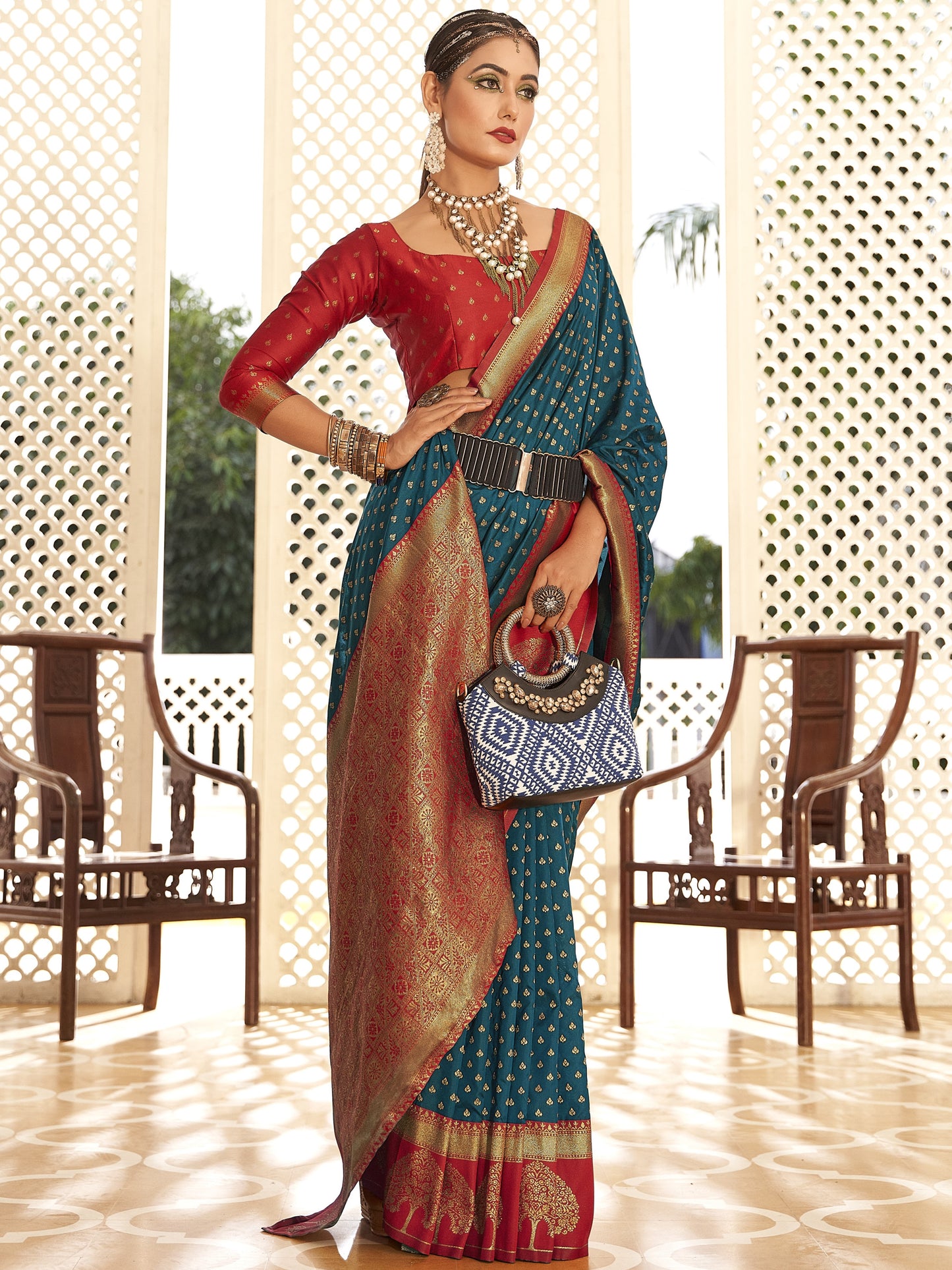 Vivid Blue Woven Banarasi Soft Silk Saree