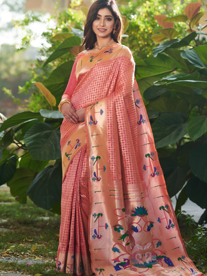 Cosmos Pink Paithani Saree