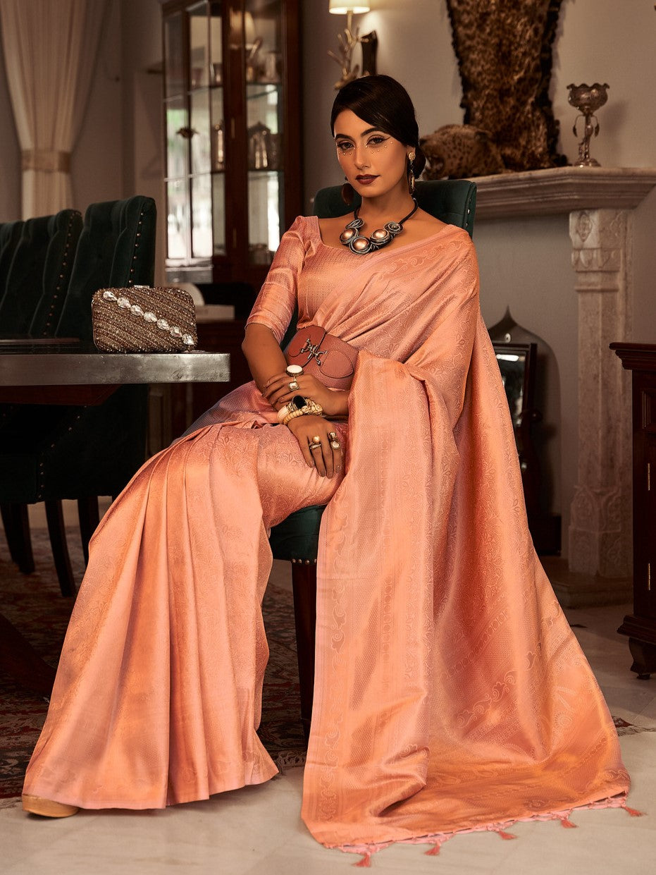 Tropical Peach Woven Kanjivaram Saree