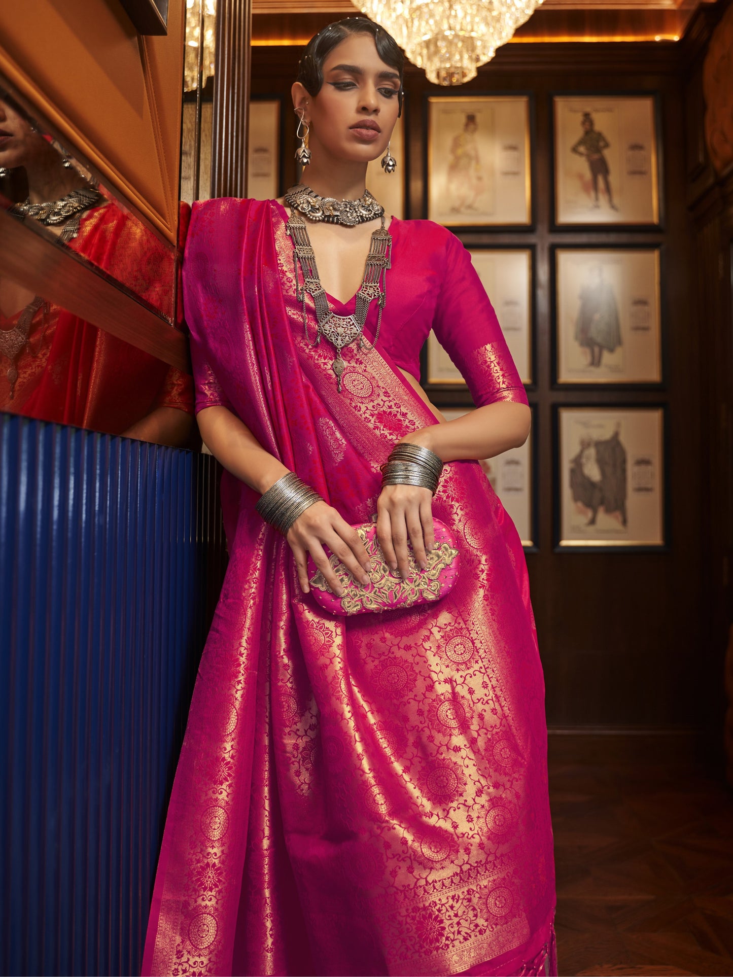 Apple Red Woven Banarasi Saree
