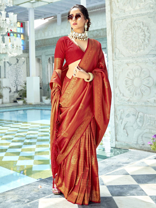 Deep Red Kanjivaram Saree
