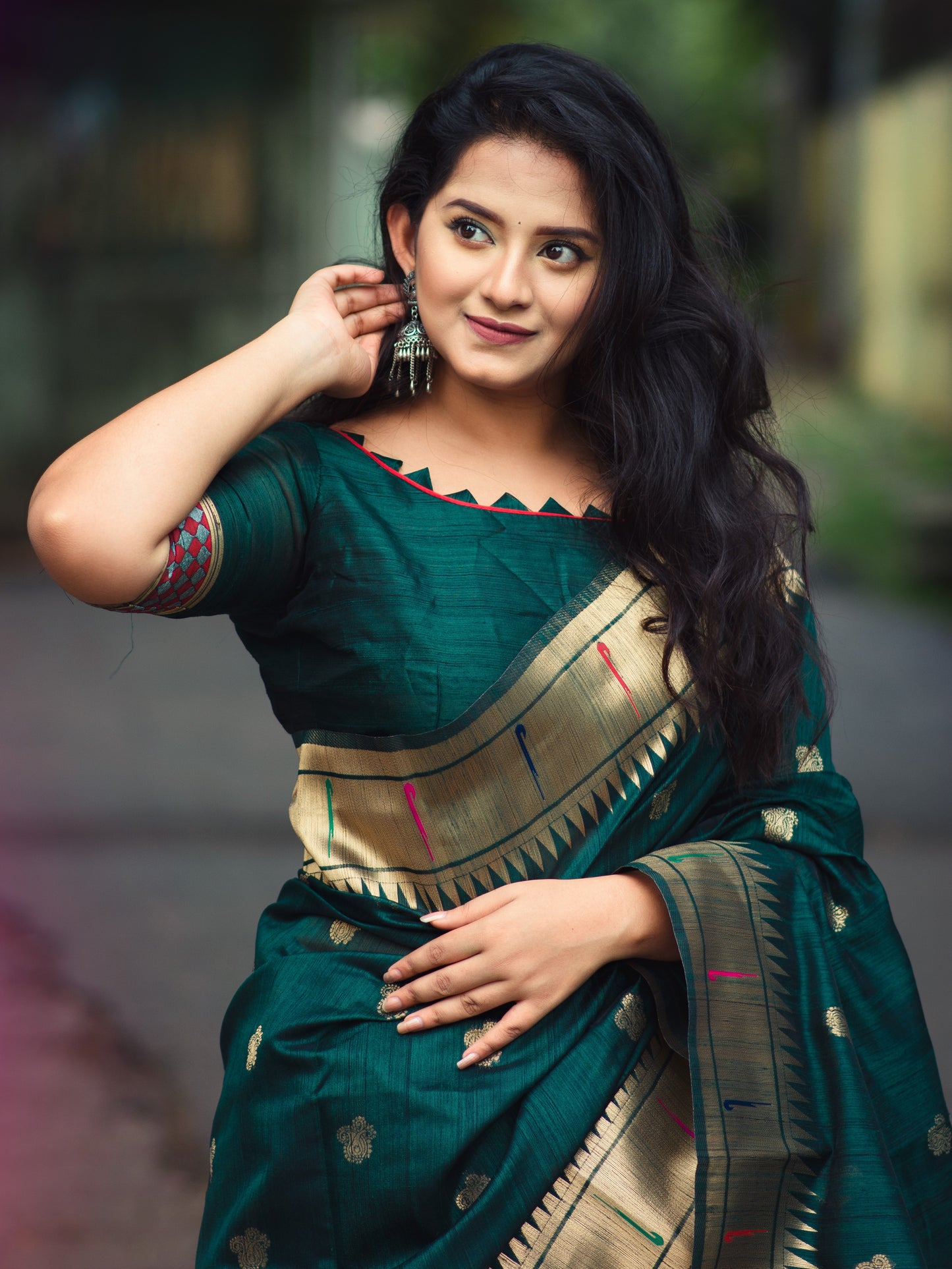 Forest Green Tussar Silk Paithani Saree