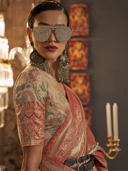 Ginger Orange Woven Banarasi Saree