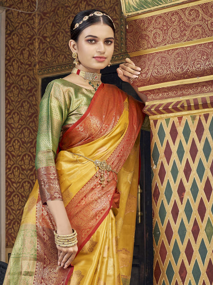 Amber Yellow Tissue Silk Saree